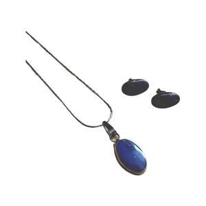 Vintage Set of Lapis Lazuli Necklace and Earrings